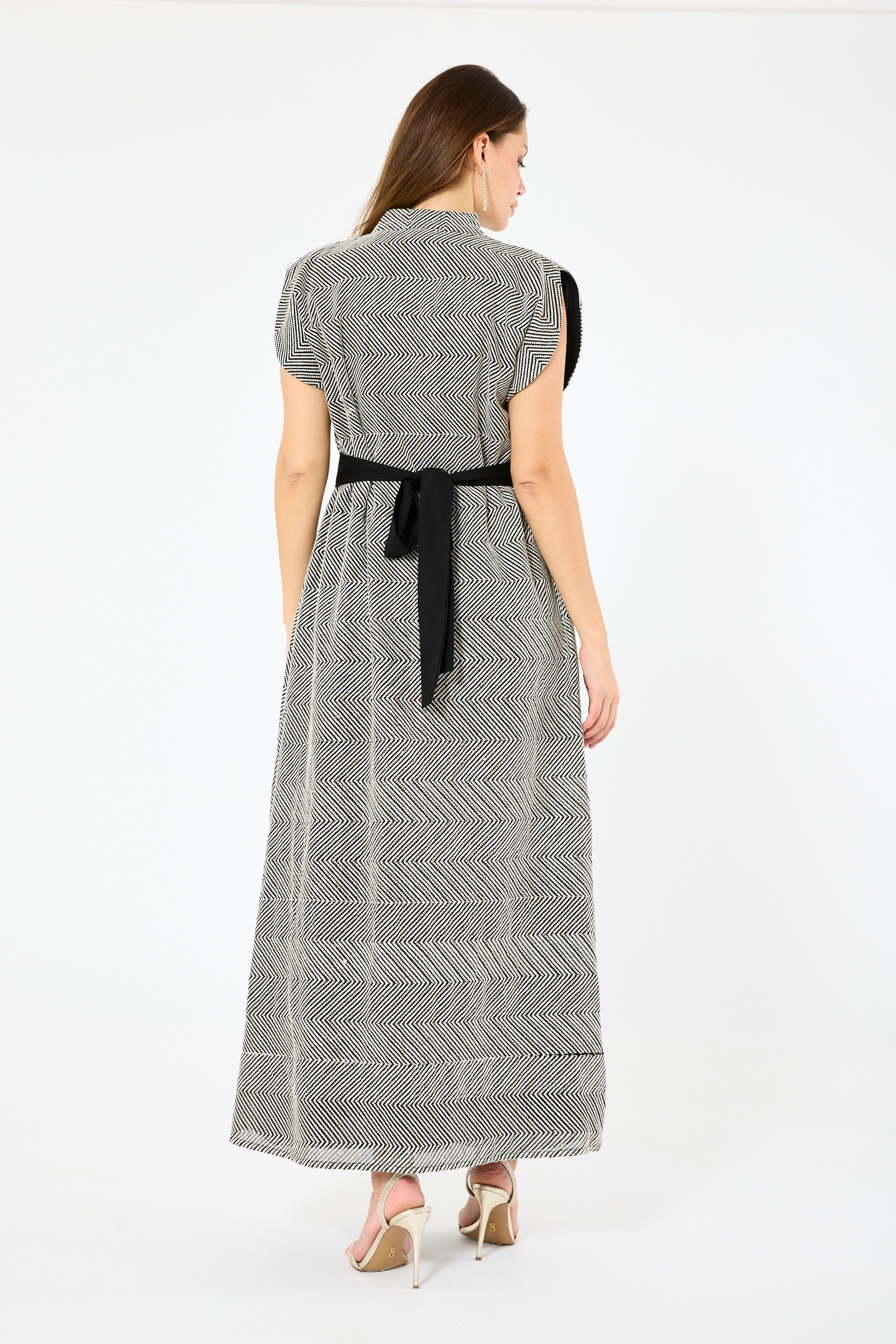 Herringbone Pattern Open-Front Bisht & Dress Set