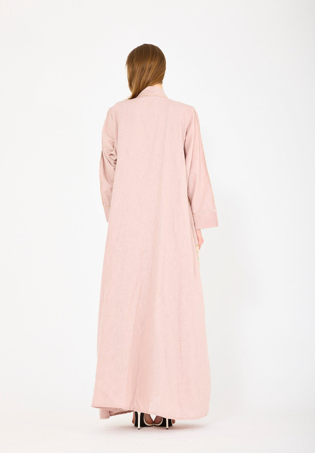 Embroidered Linen Bisht & Dress Set