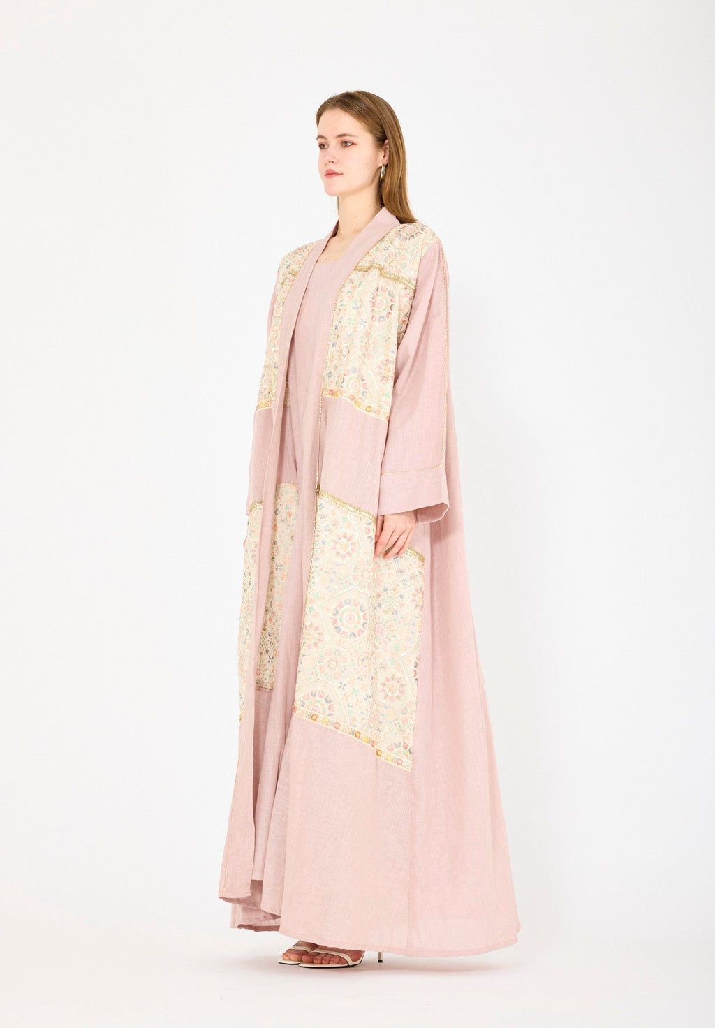 Embroidered Linen Bisht & Dress Set