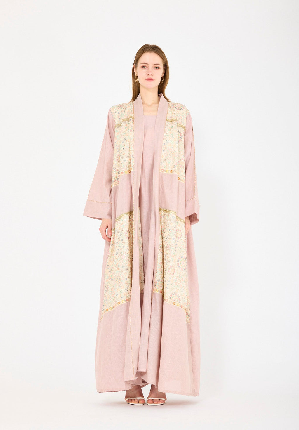 Embroidered Linen Bisht & Dress Set