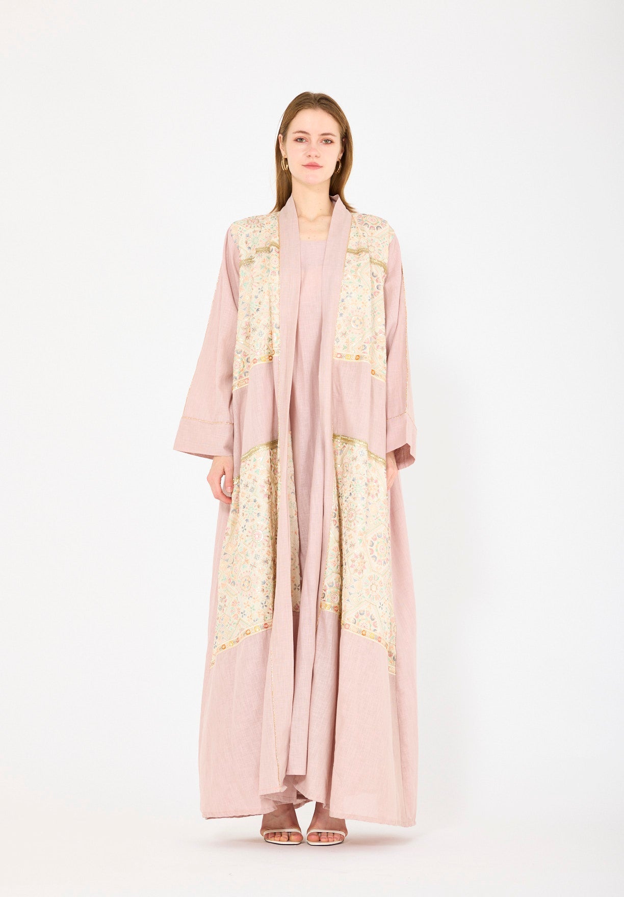 Embroidered Linen Bisht & Dress Set