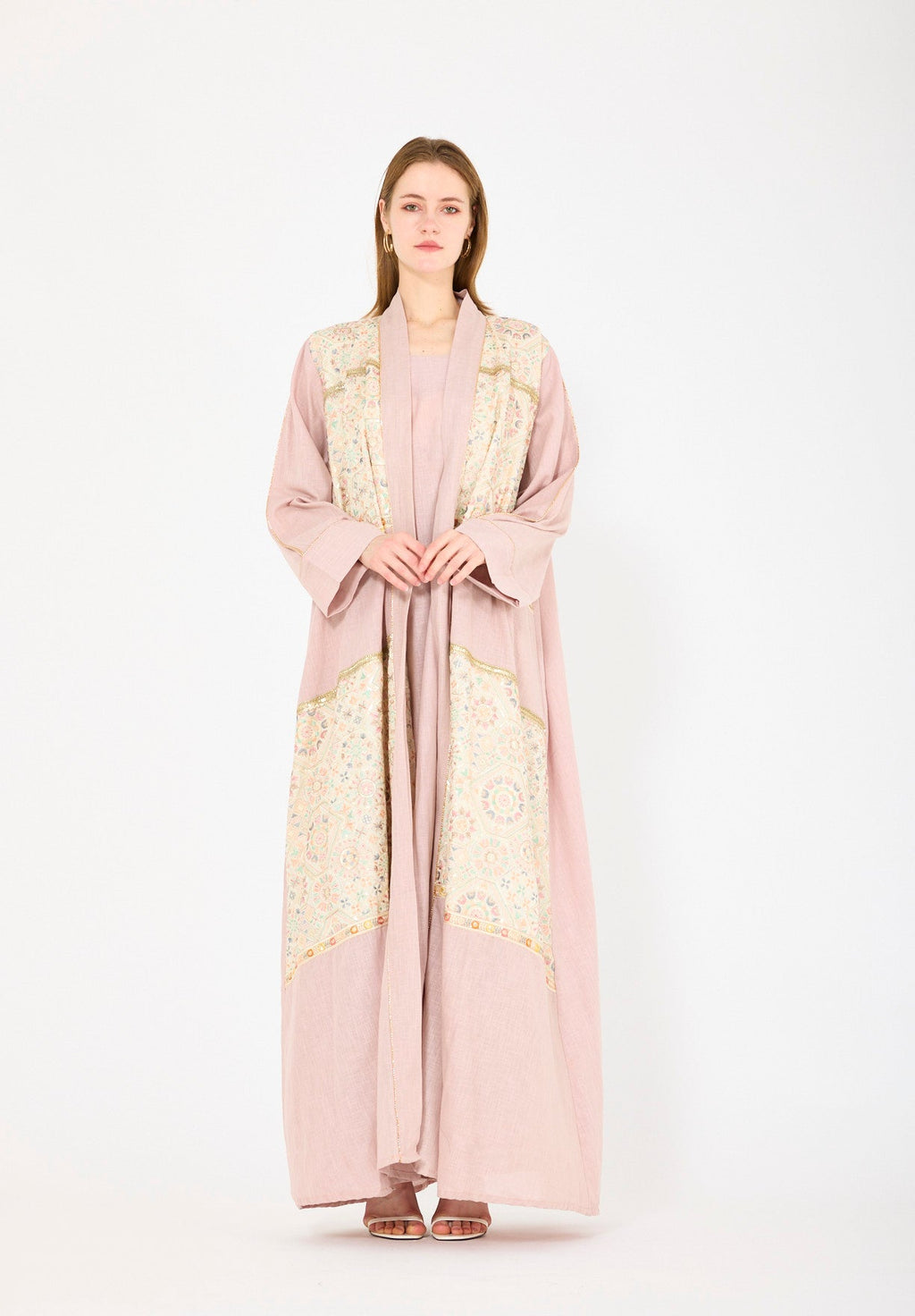 Embroidered Linen Bisht & Dress Set