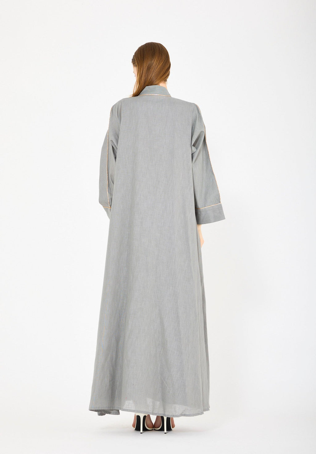 Embroidered Linen Bisht & Dress Set