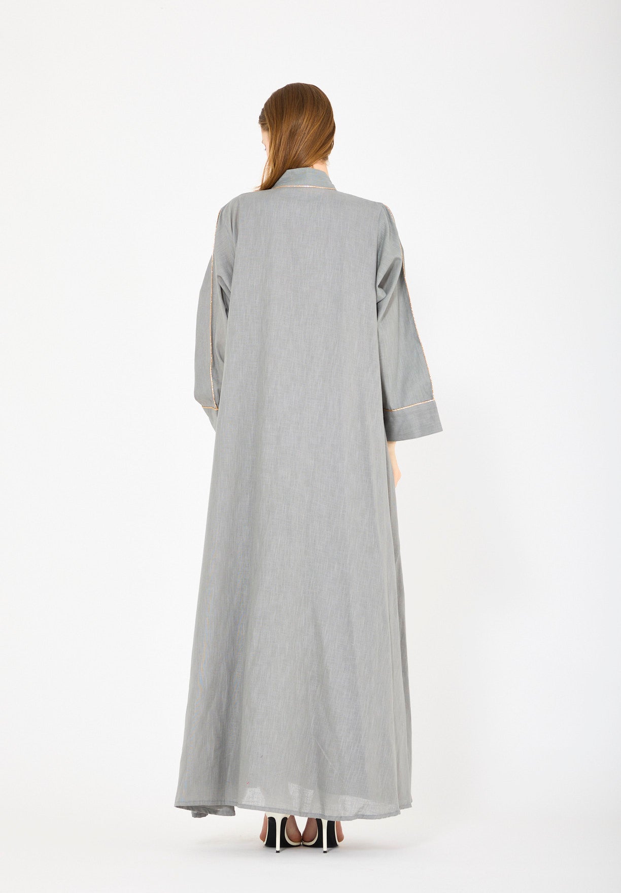 Embroidered Linen Bisht & Dress Set