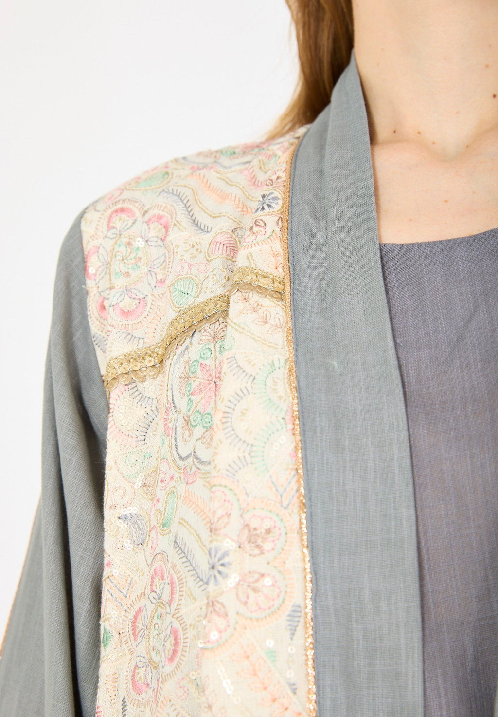 Embroidered Linen Bisht & Dress Set