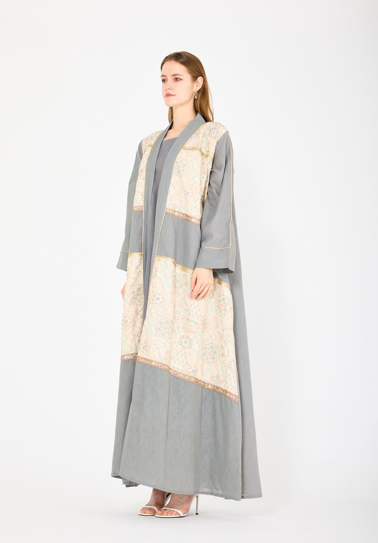 Embroidered Linen Bisht & Dress Set
