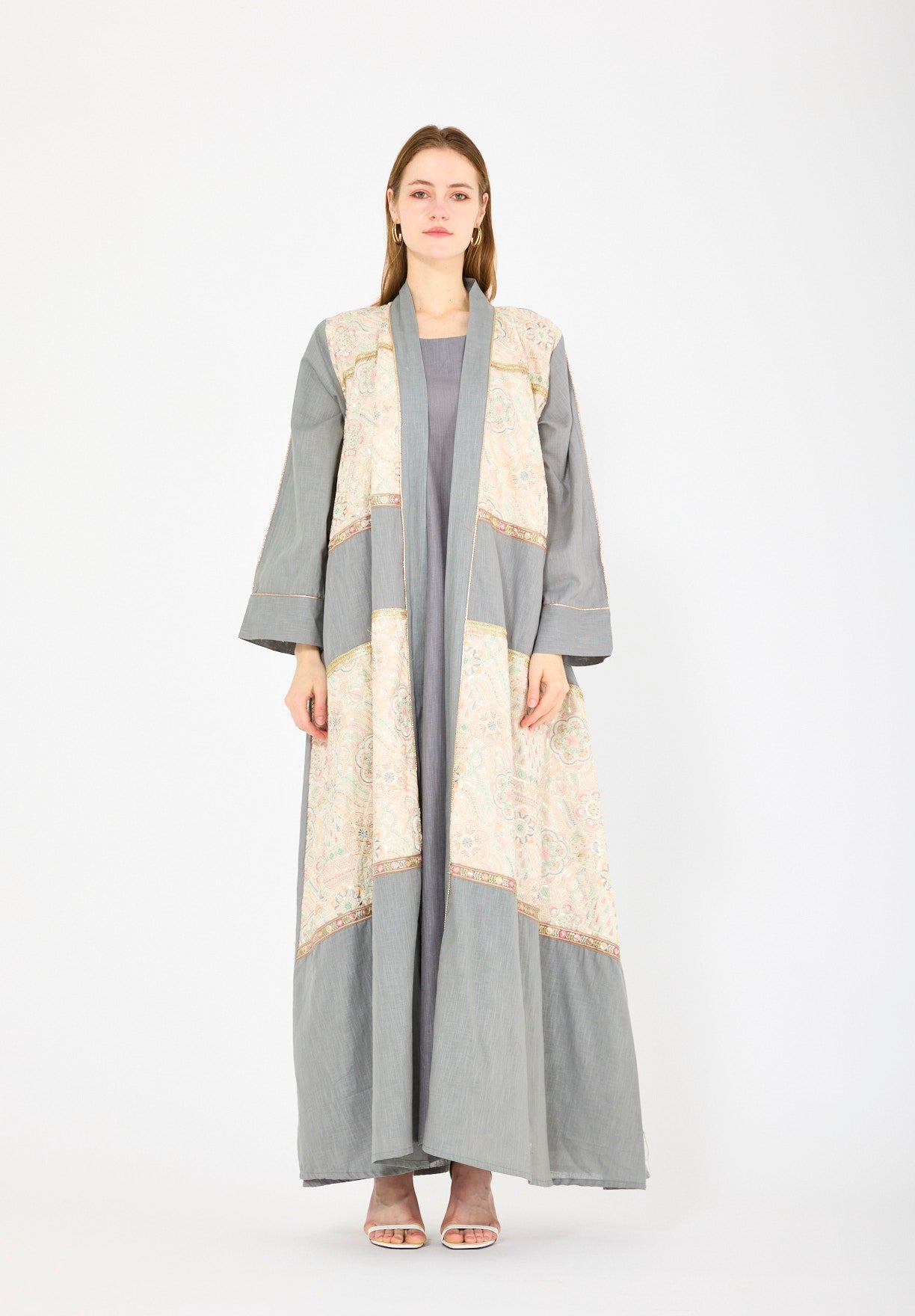 Embroidered Linen Bisht & Dress Set