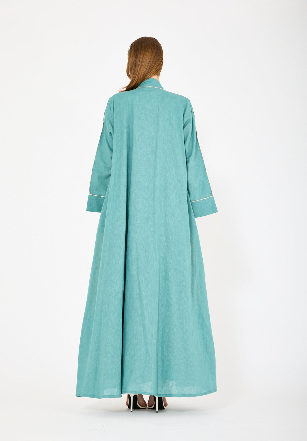 Embroidered Linen Bisht & Dress Set