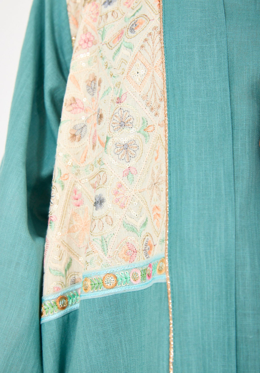 Embroidered Linen Bisht & Dress Set