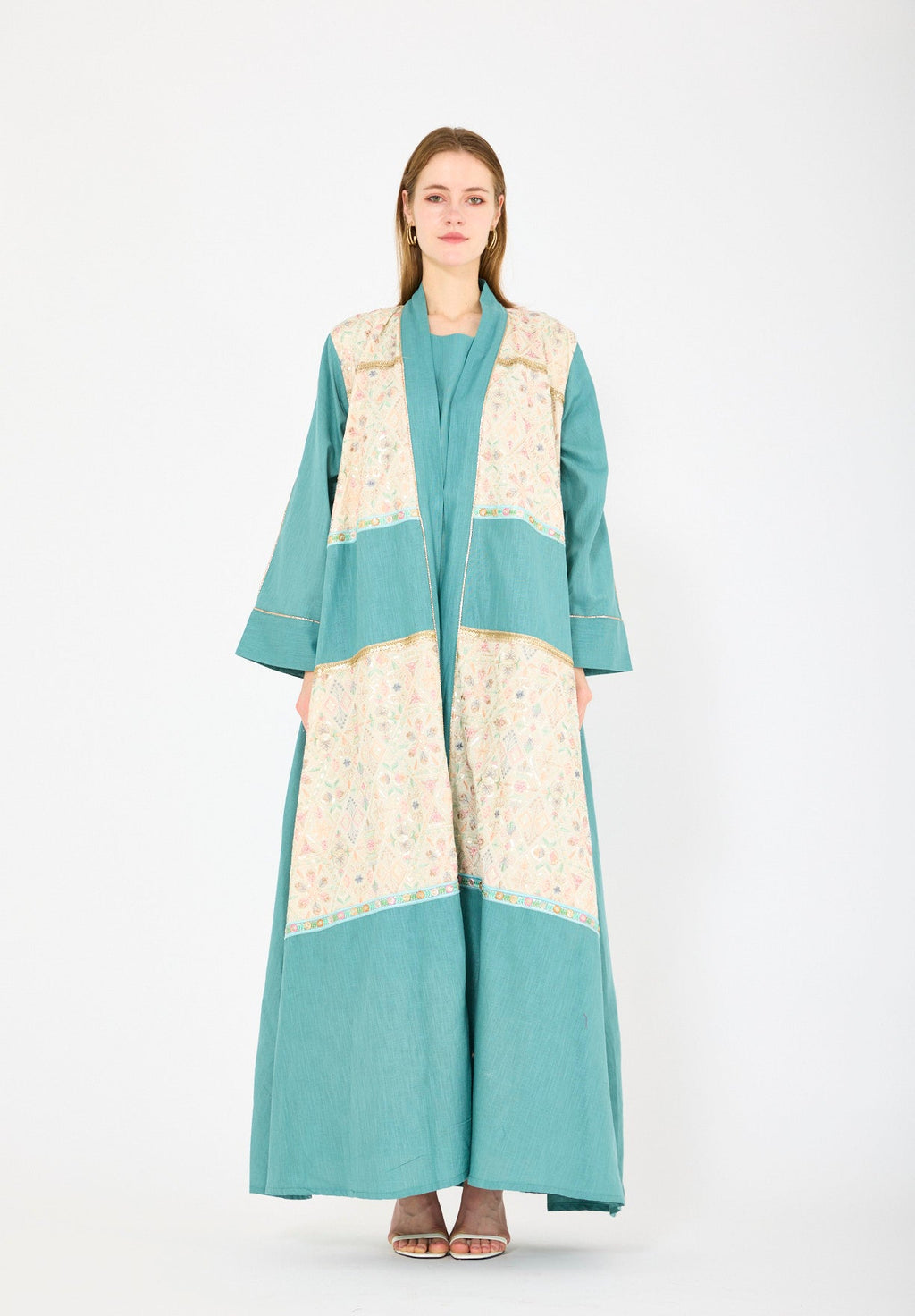 Embroidered Linen Bisht & Dress Set