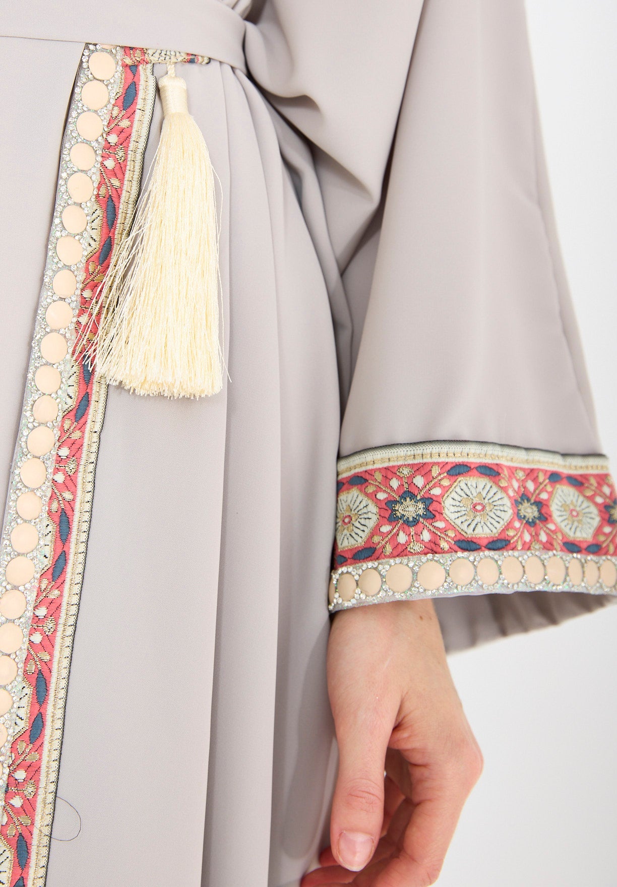 Embellished Bisht With Tassels & Dress Set