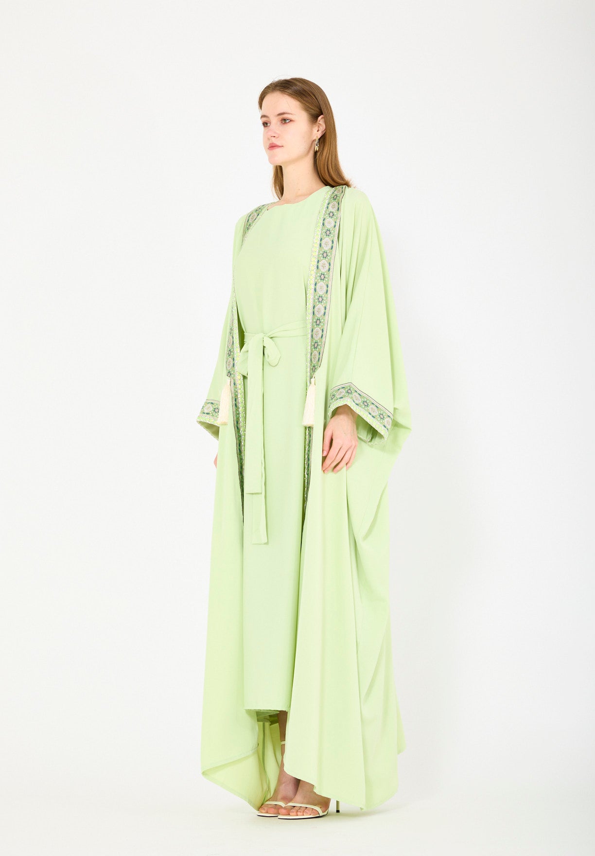 Embellished Bisht With Tassels & Dress Set