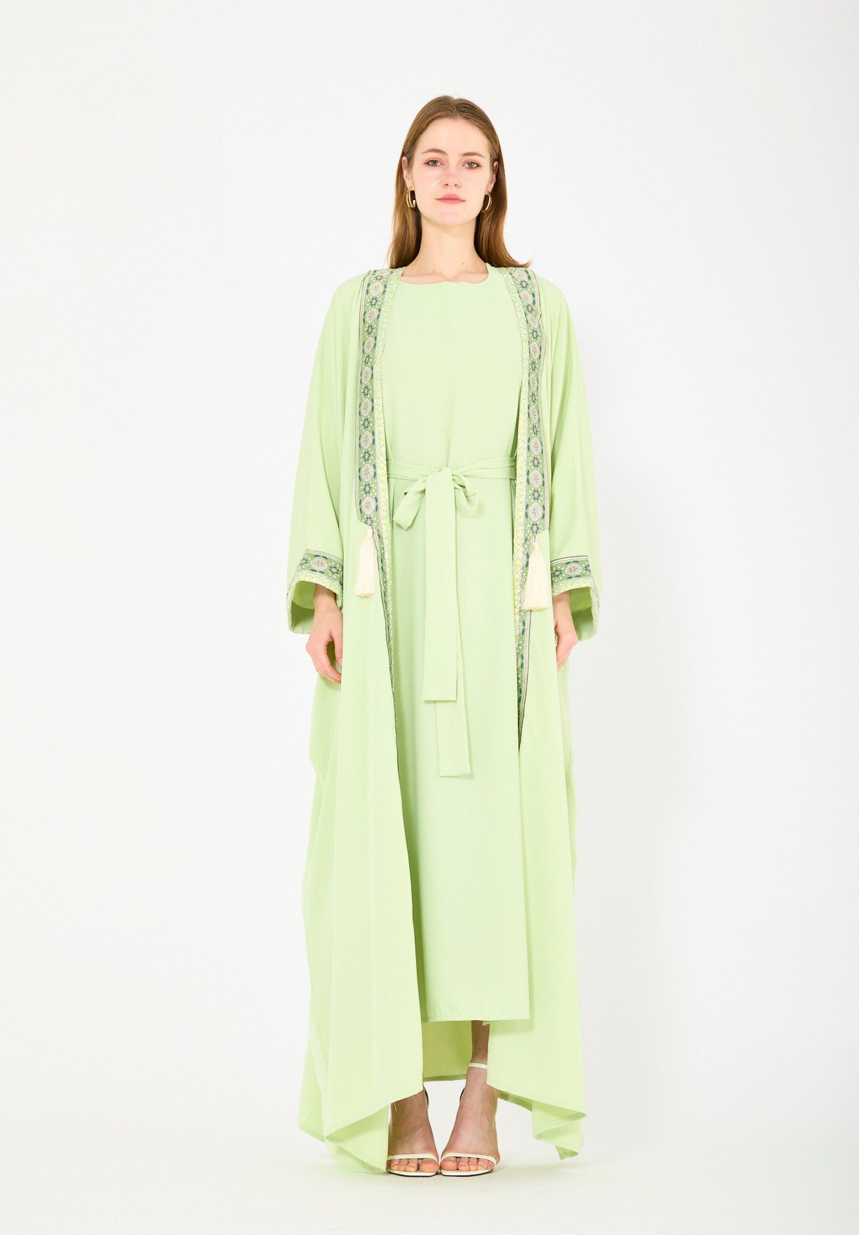 Embellished Bisht With Tassels & Dress Set