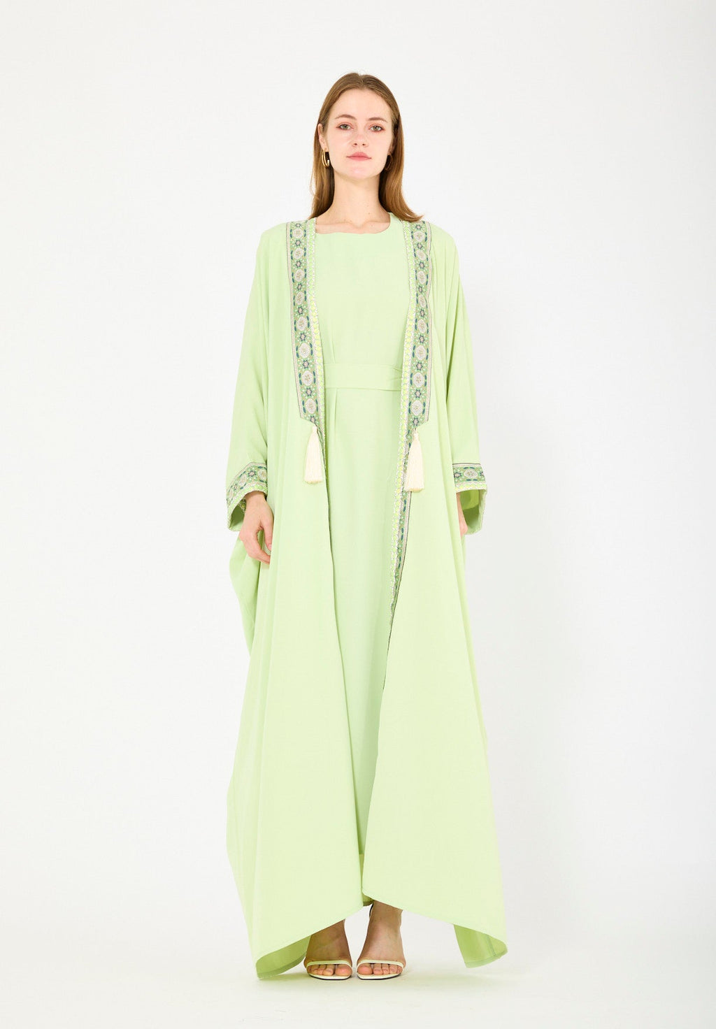 Embellished Bisht With Tassels & Dress Set