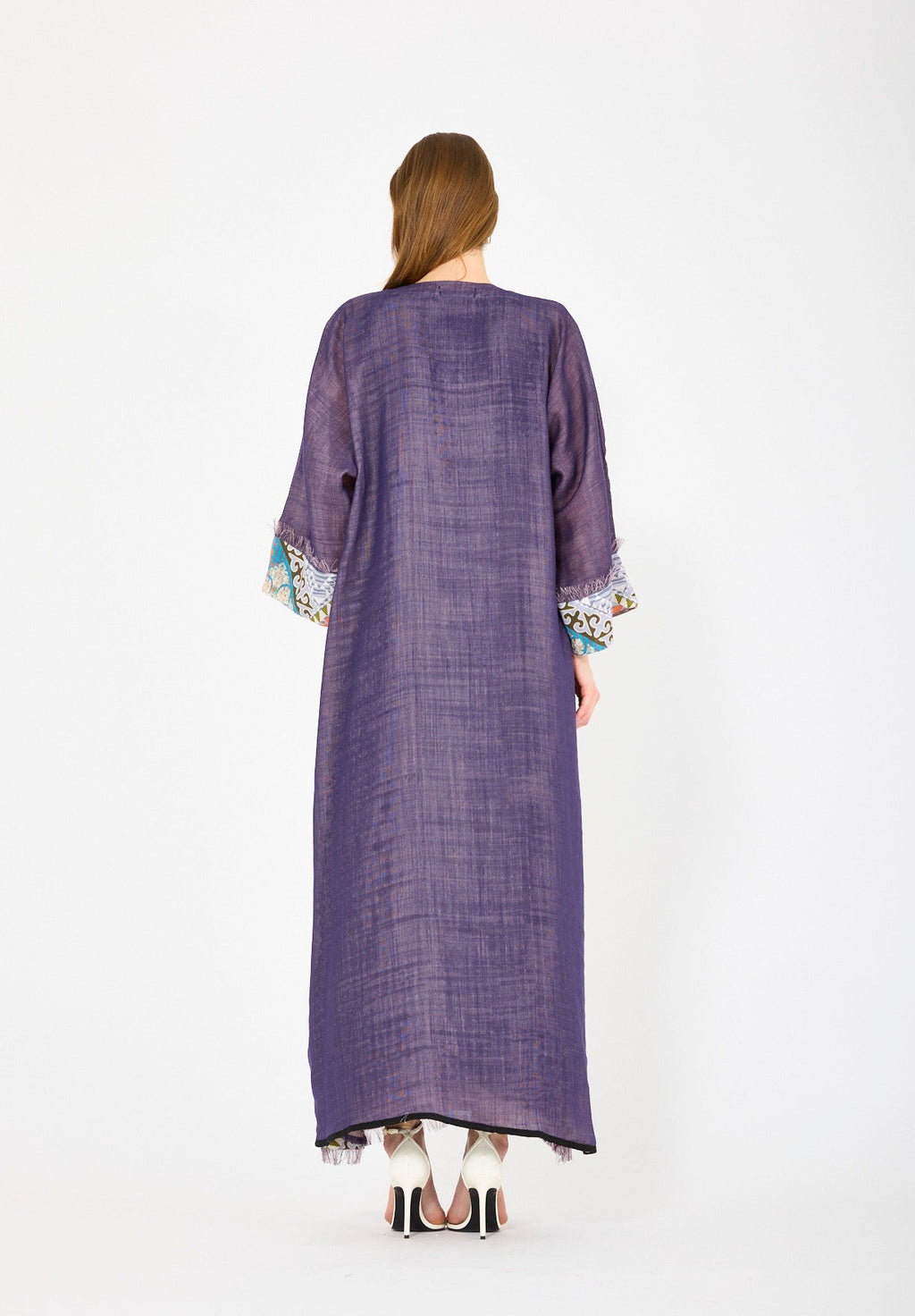 Contrast Fringe Embroidery Bisht & Dress Set