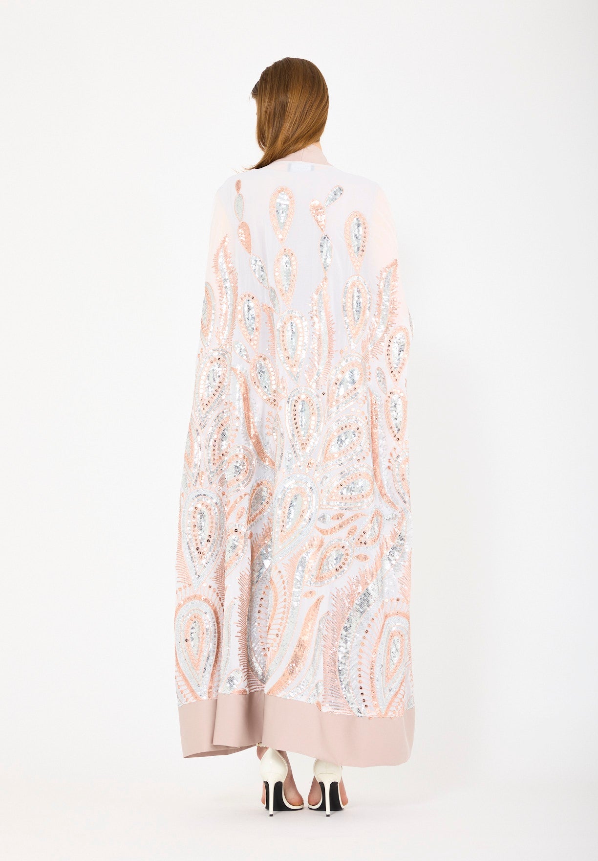 Pastel Sequin Embroidered Bisht & Dress Set