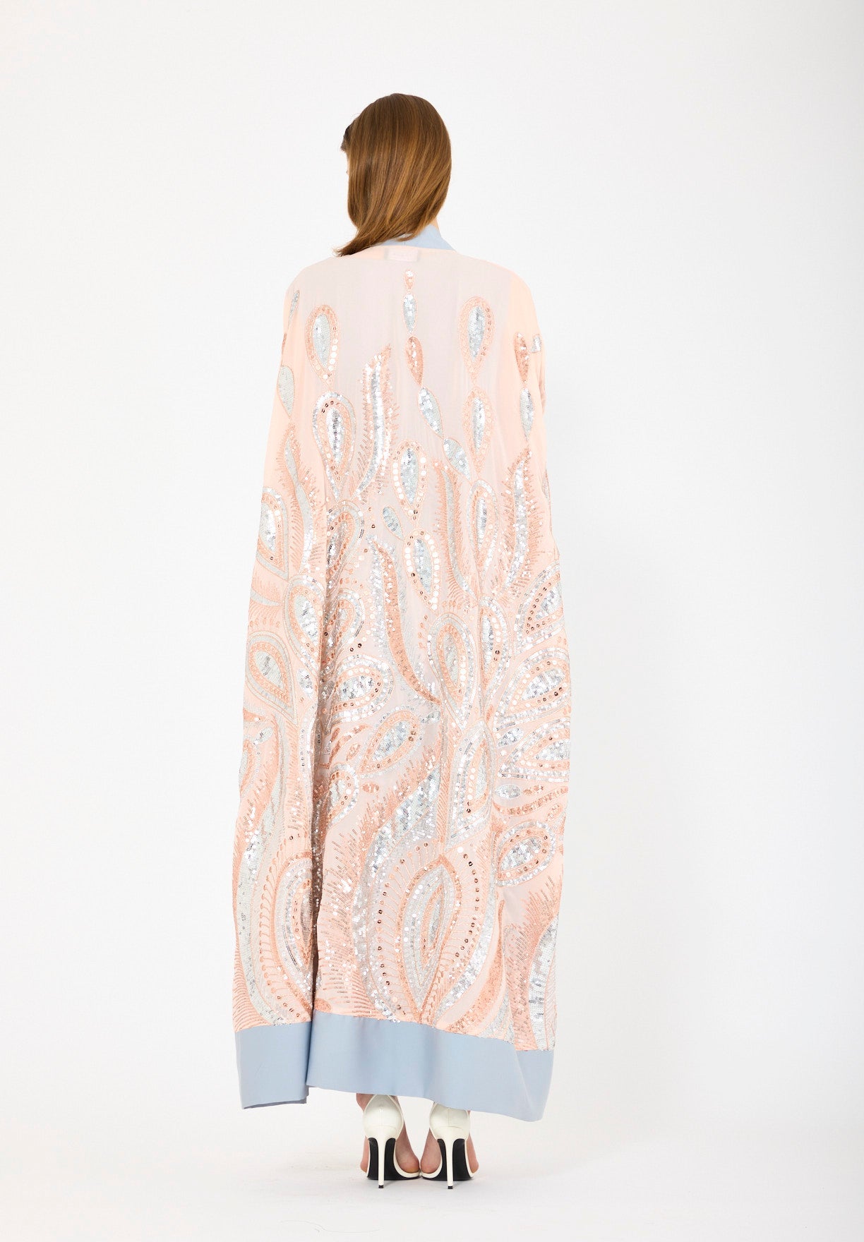 Pastel Sequin Embroidered Bisht & Dress Set