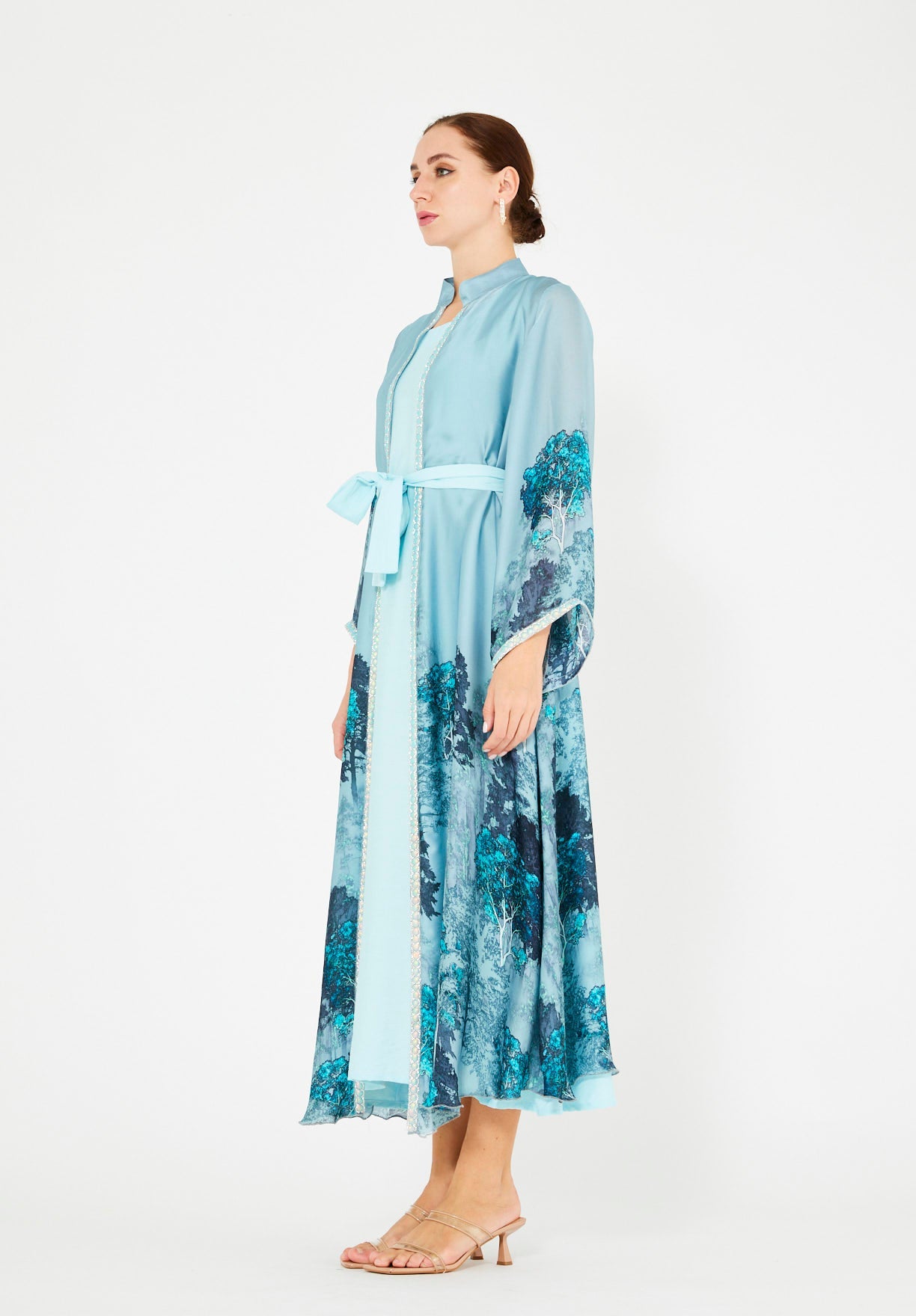 Nature-Inspired Printed Bisht & Dress Set