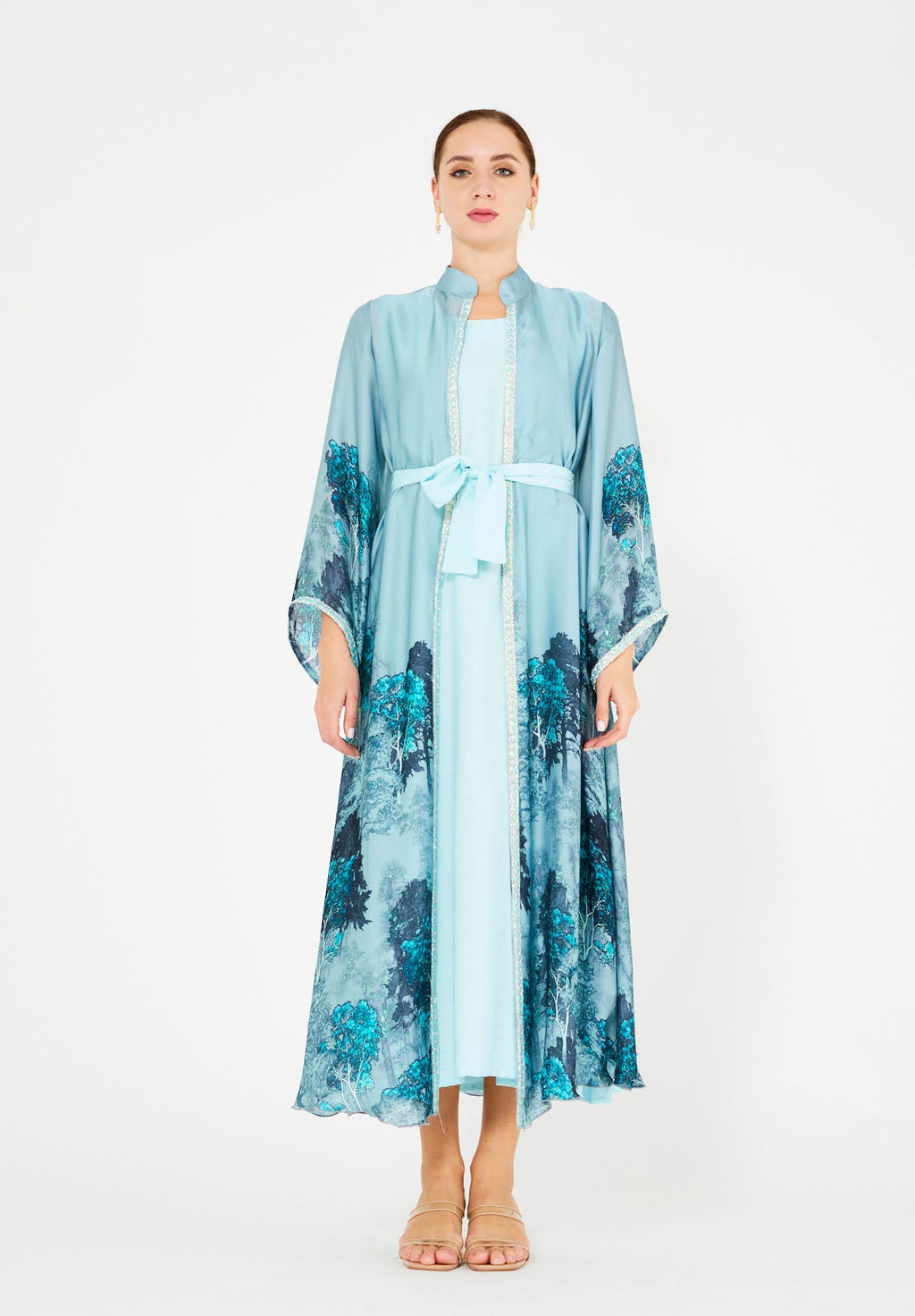 Nature-Inspired Printed Bisht & Dress Set