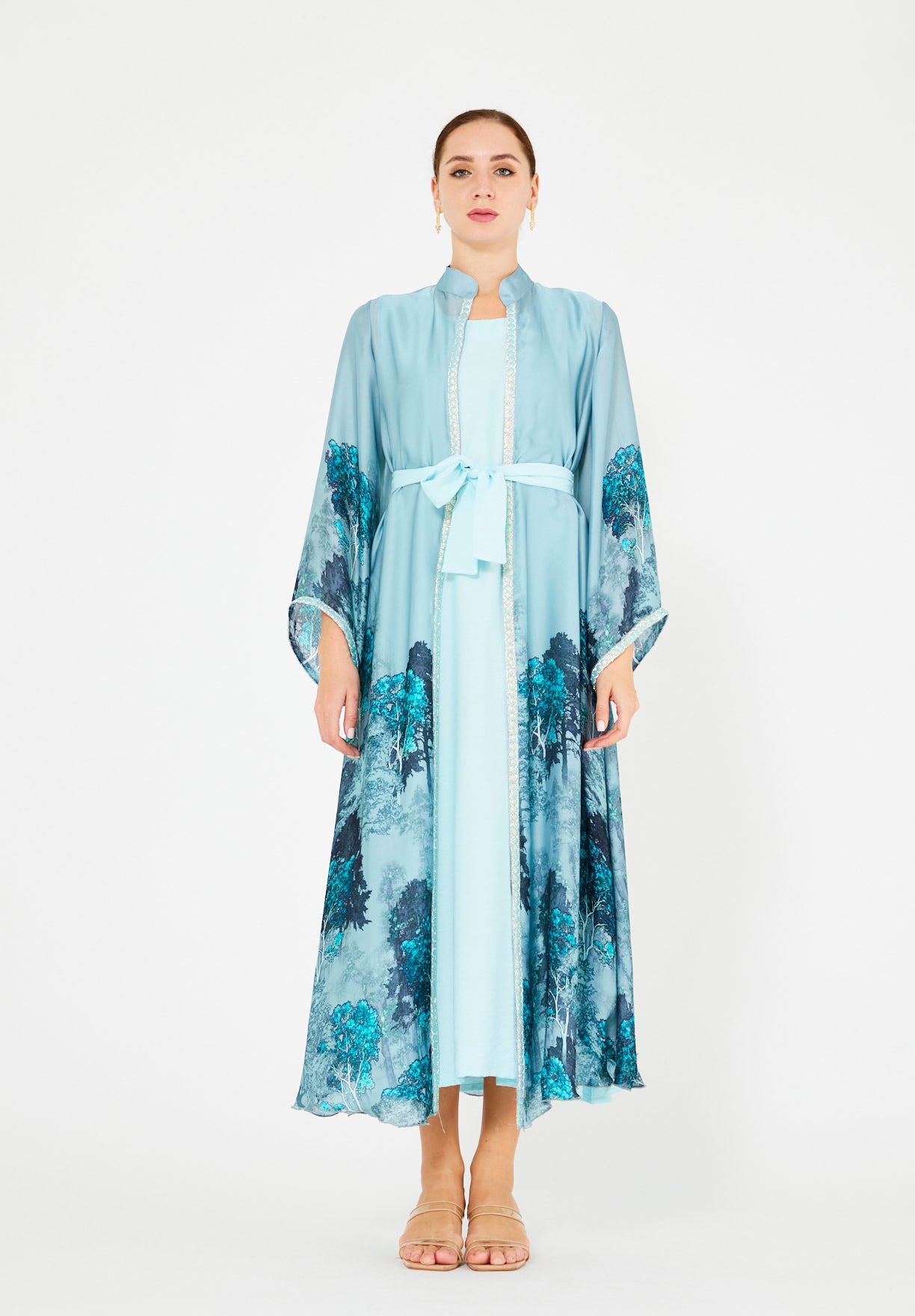 Nature-Inspired Printed Bisht & Dress Set