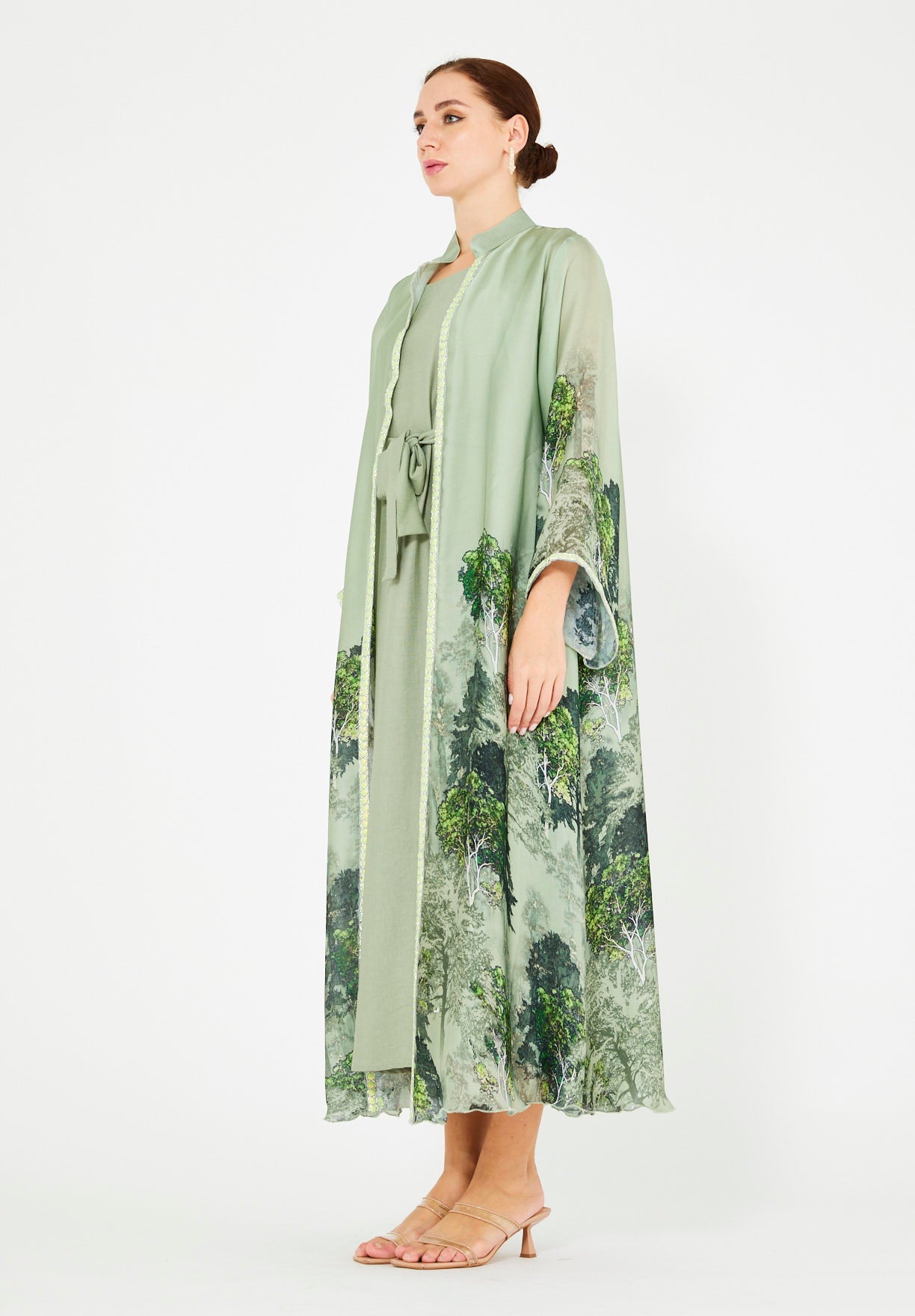 Nature-Inspired Printed Bisht & Dress Set