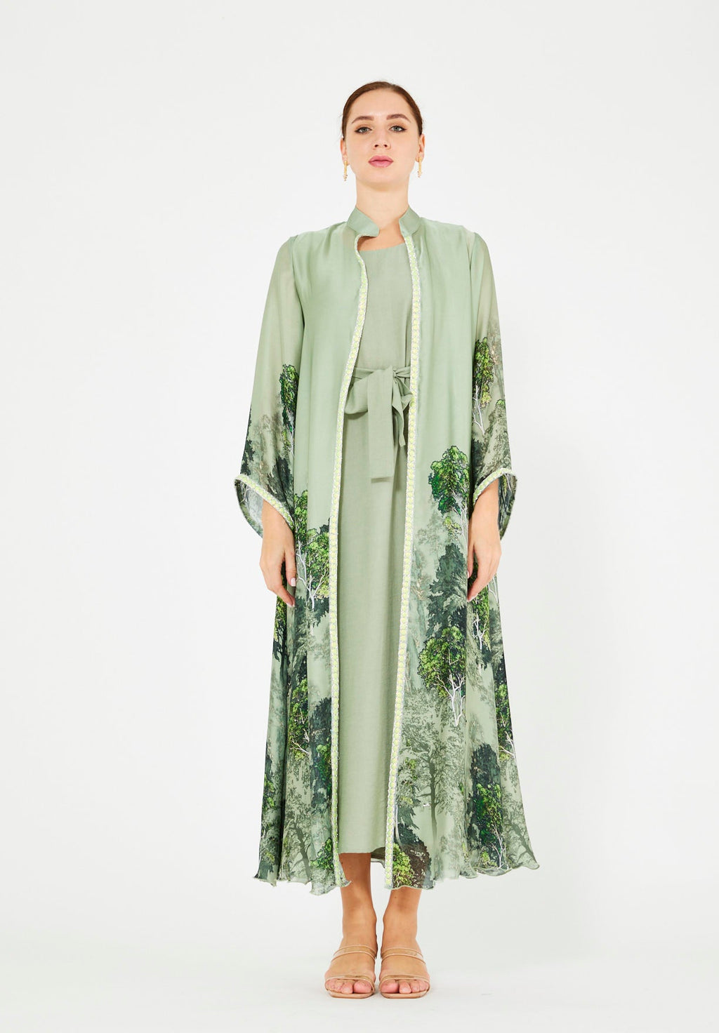 Nature-Inspired Printed Bisht & Dress Set