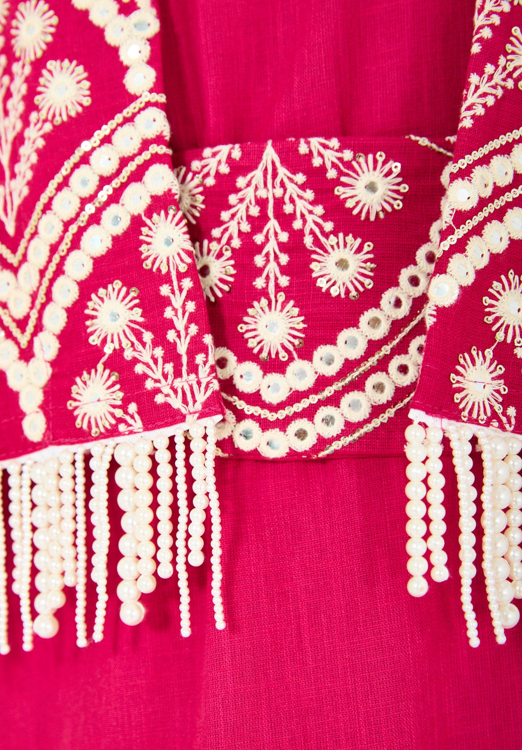 Cropped Fringe Embroidered Linen Jacket Set