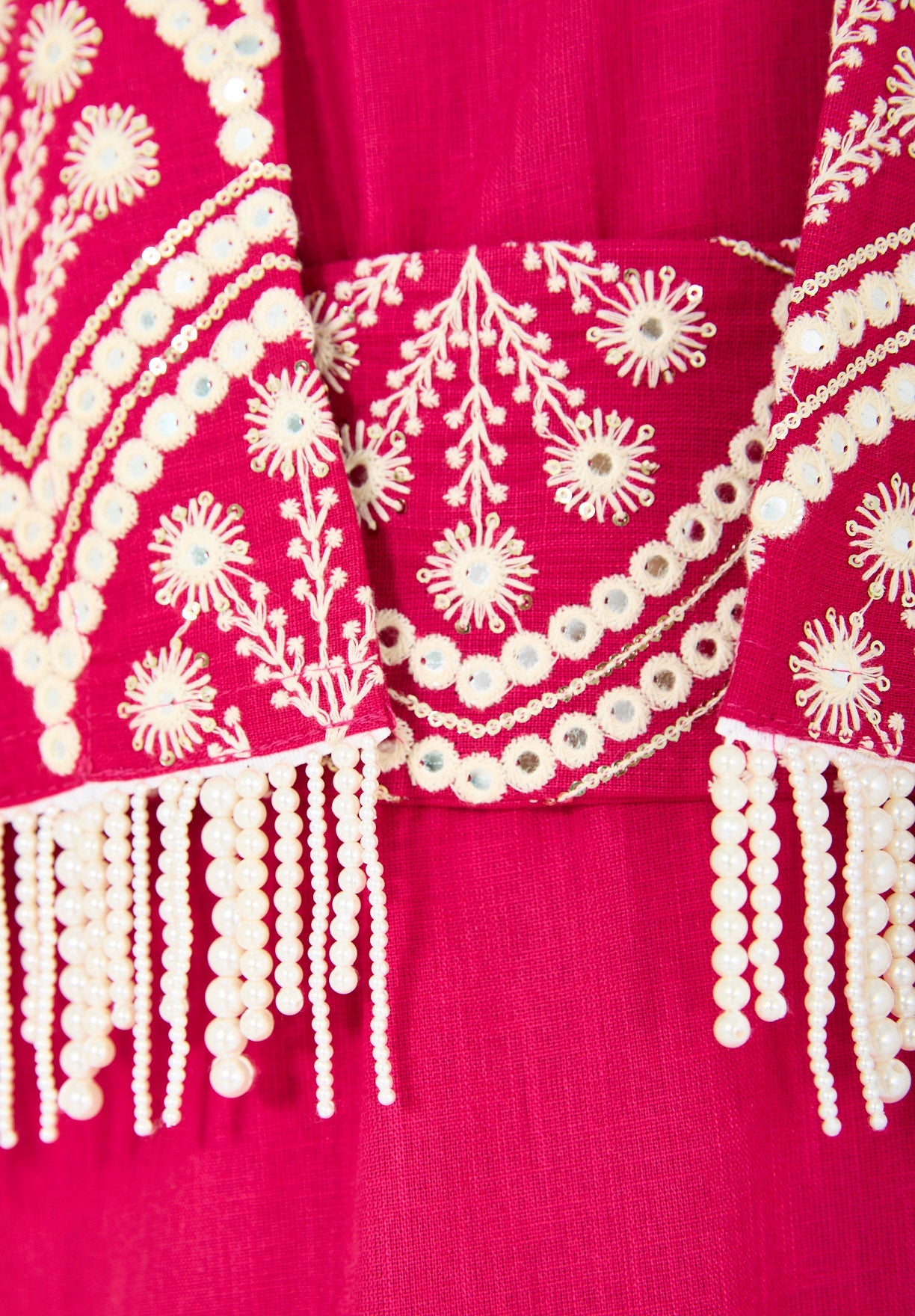 Cropped Fringe Embroidered Linen Jacket Set