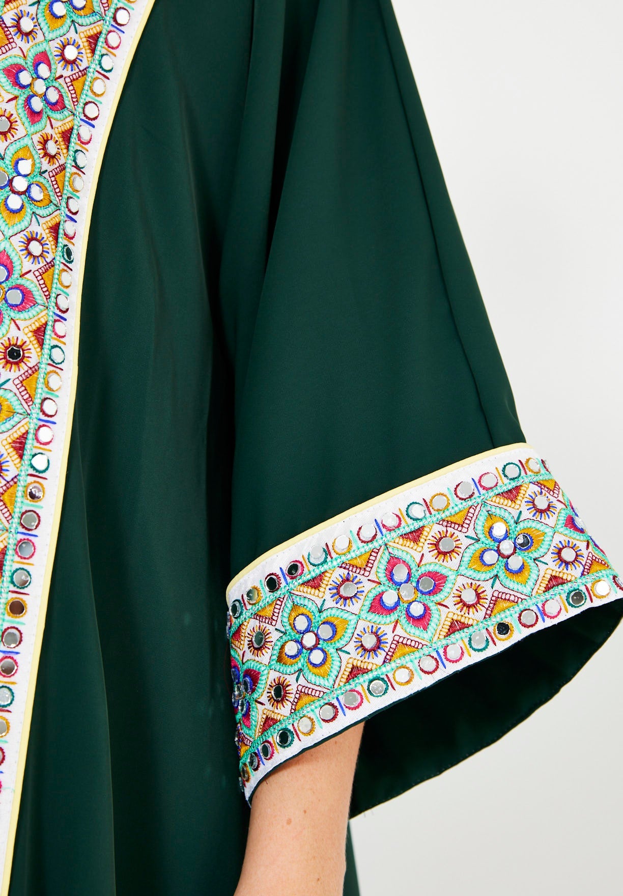 Multi-Colored Embroidered Trim Bisht & Dress Set