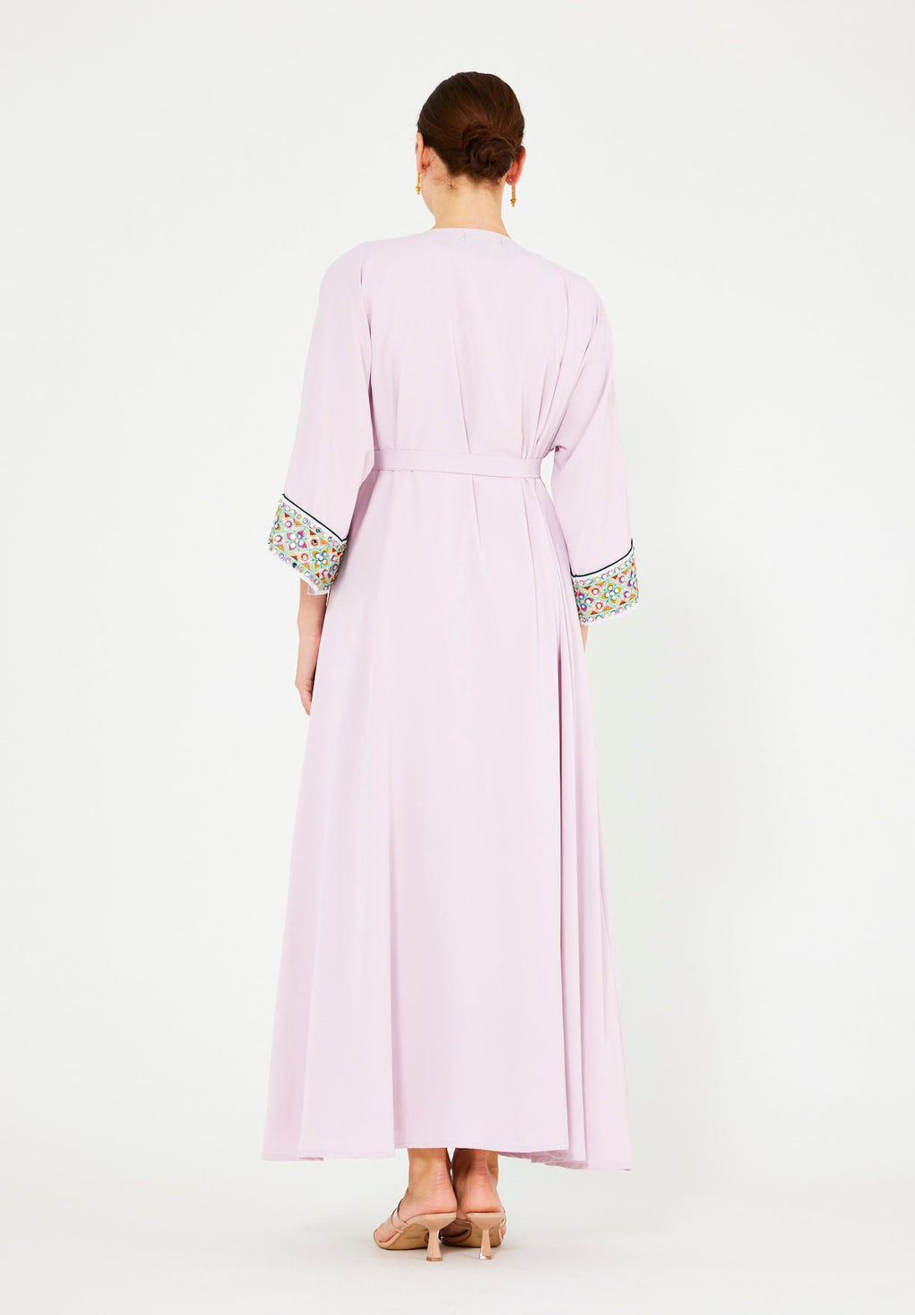 Multi-Colored Embroidered Trim Bisht & Dress Set