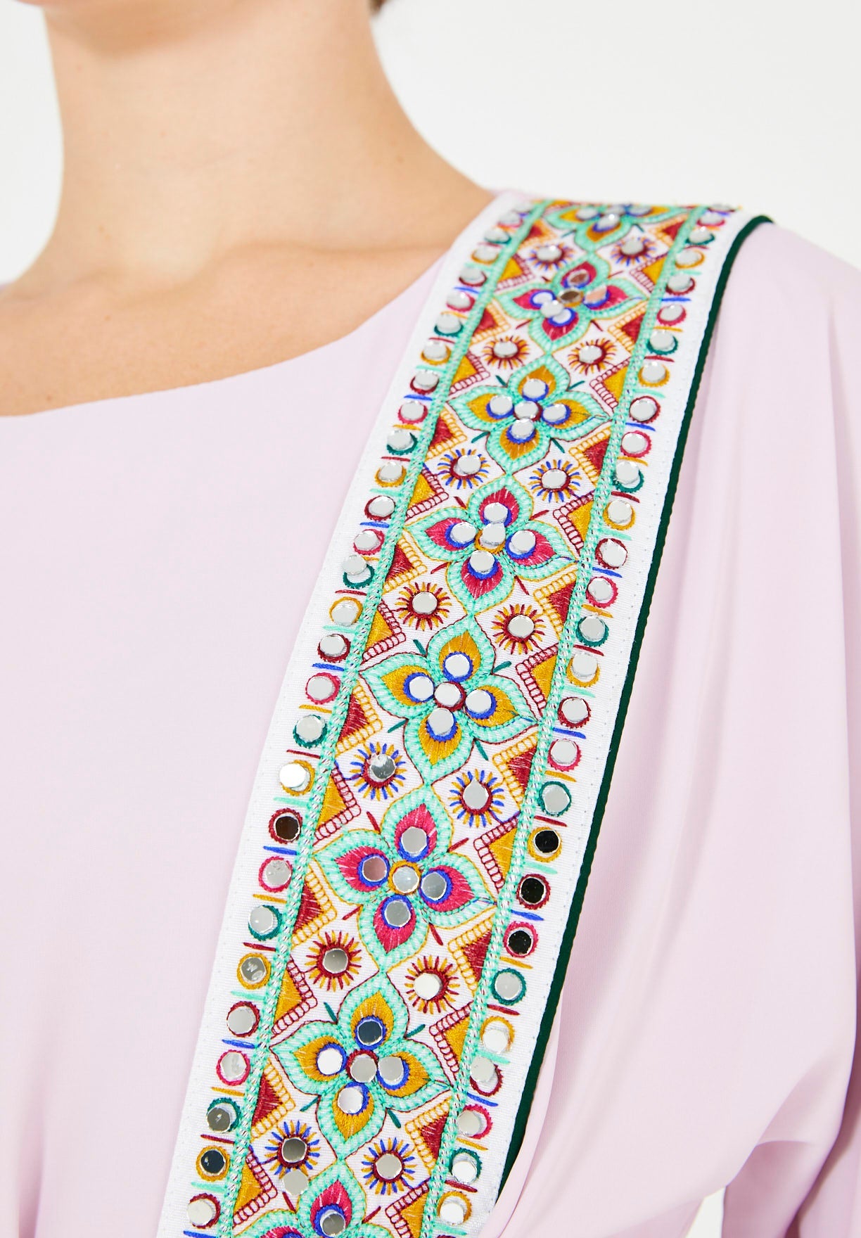 Multi-Colored Embroidered Trim Bisht & Dress Set