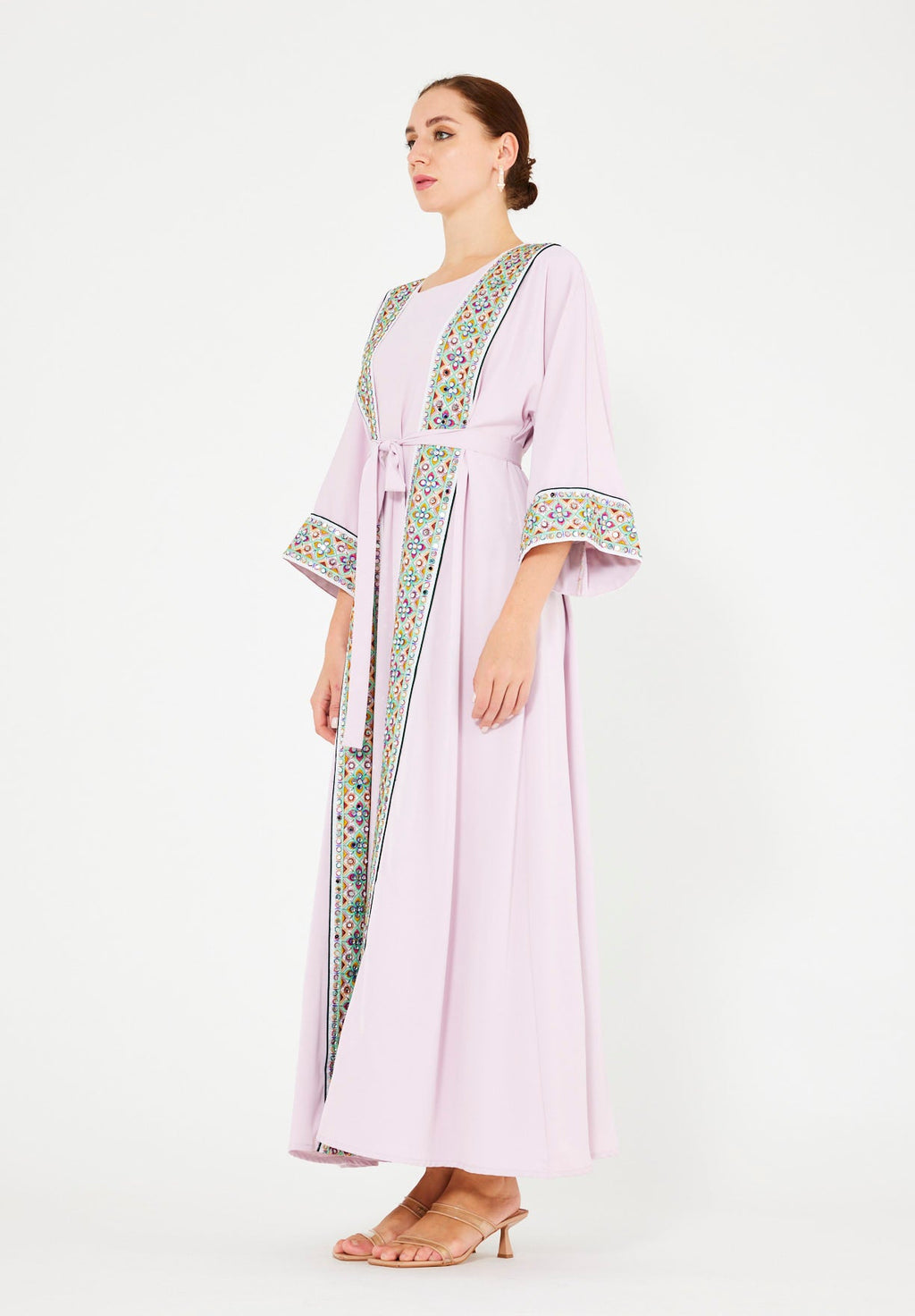 Multi-Colored Embroidered Trim Bisht & Dress Set