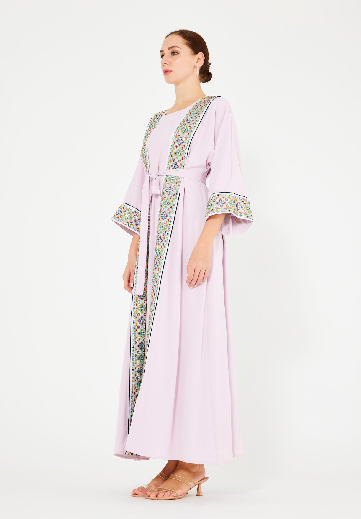 Multi-Colored Embroidered Trim Bisht & Dress Set