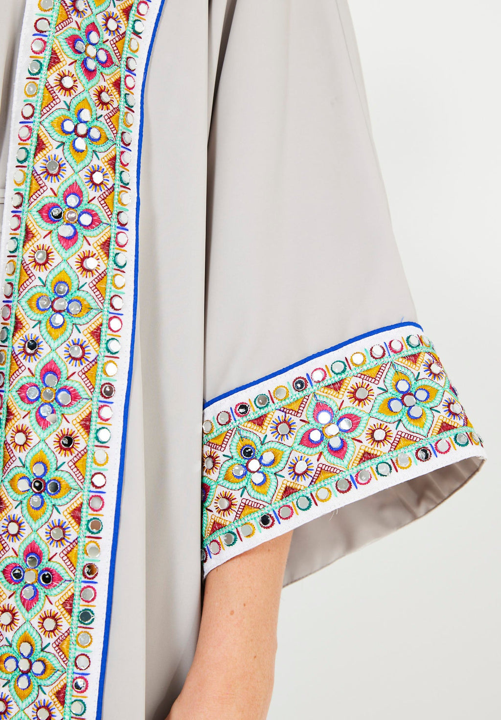 Multi-Colored Embroidered Trim Bisht & Dress Set