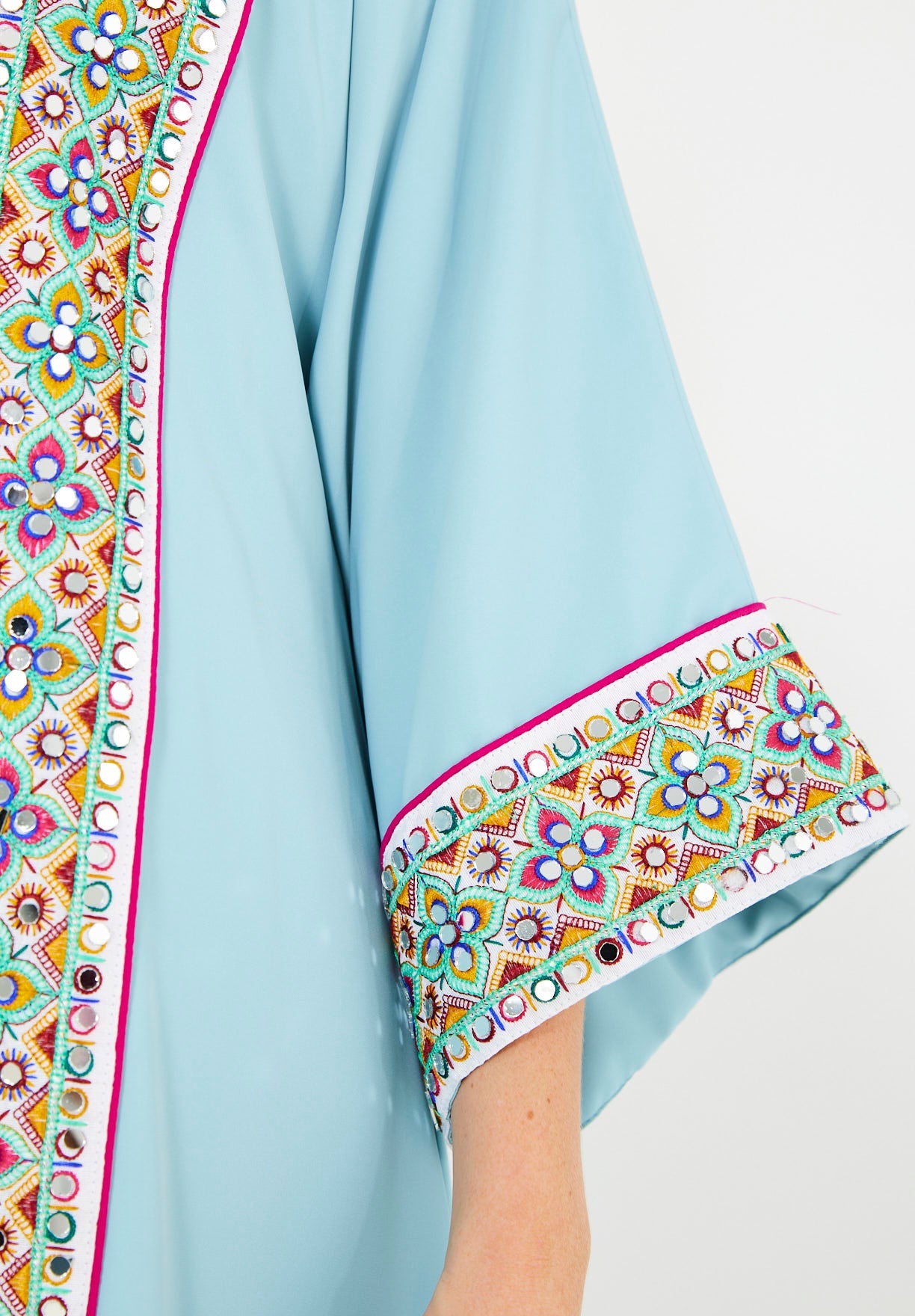 Multi-Colored Embroidered Trim Bisht & Dress Set