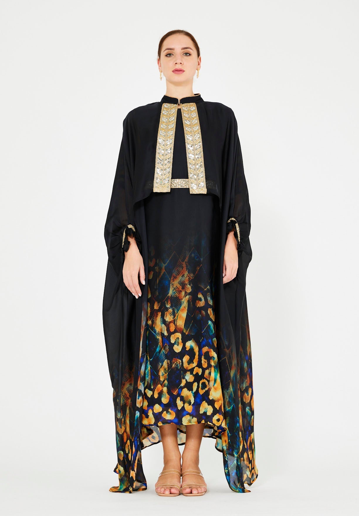 Animal-Inspired Abstract Printed Overlay & Dress Set