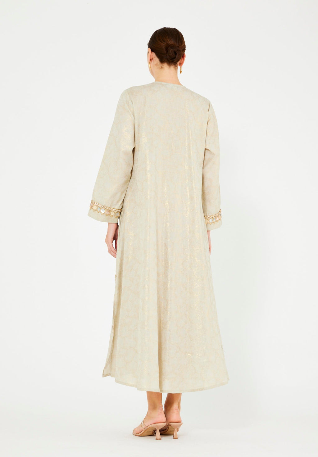 Mirror & Thread Embellished Foil Linen Jalabiya