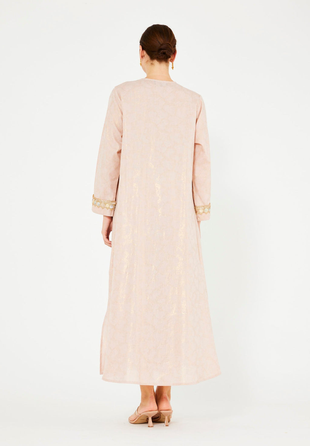 Mirror & Thread Embellished Foil Linen Jalabiya