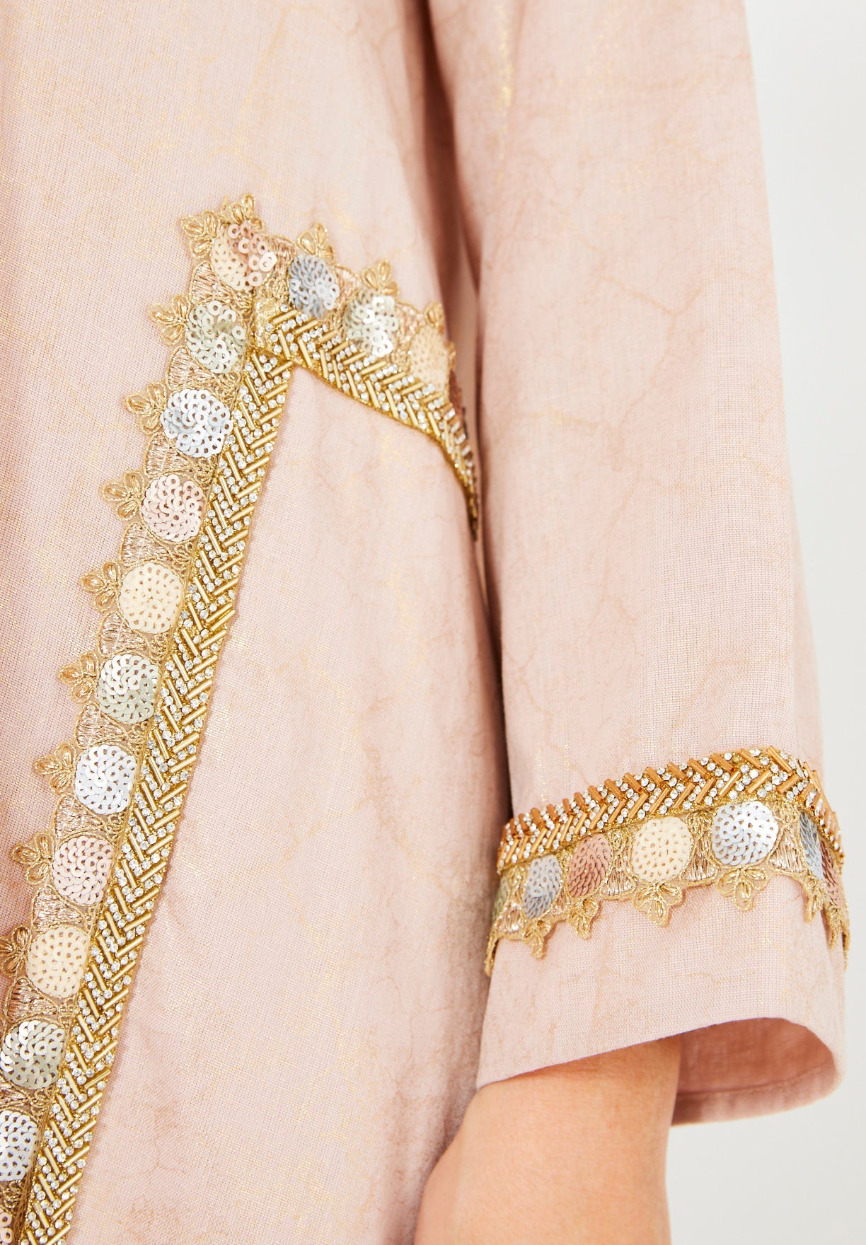 Mirror & Thread Embellished Foil Linen Jalabiya