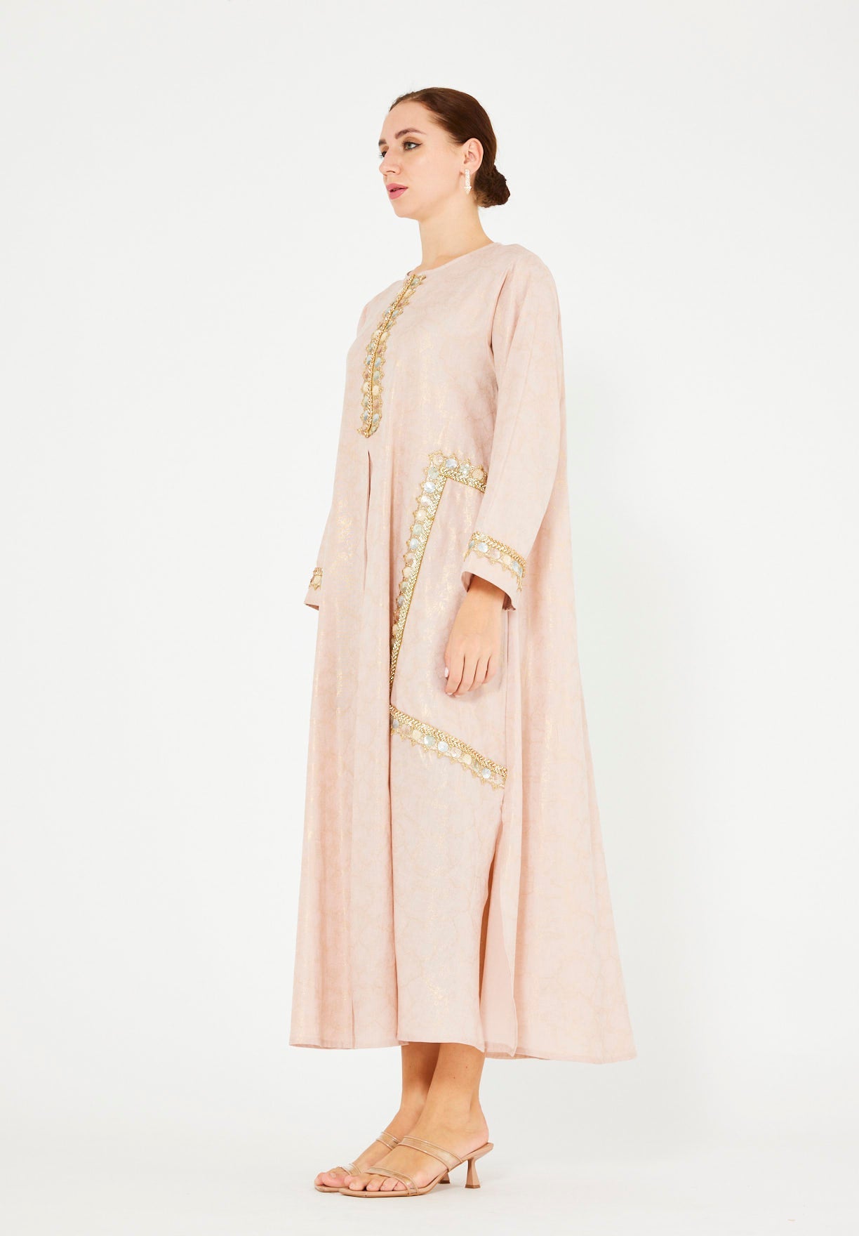 Mirror & Thread Embellished Foil Linen Jalabiya