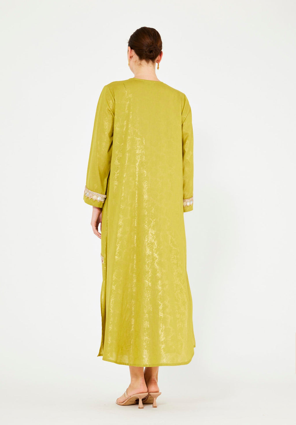 Mirror & Thread Embellished Foil Linen Jalabiya