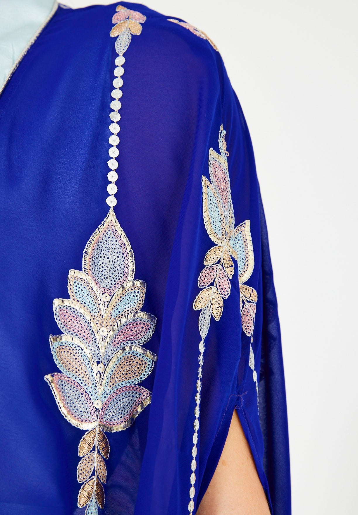 Pastel Sequin Embellished Bisht & Dress Set