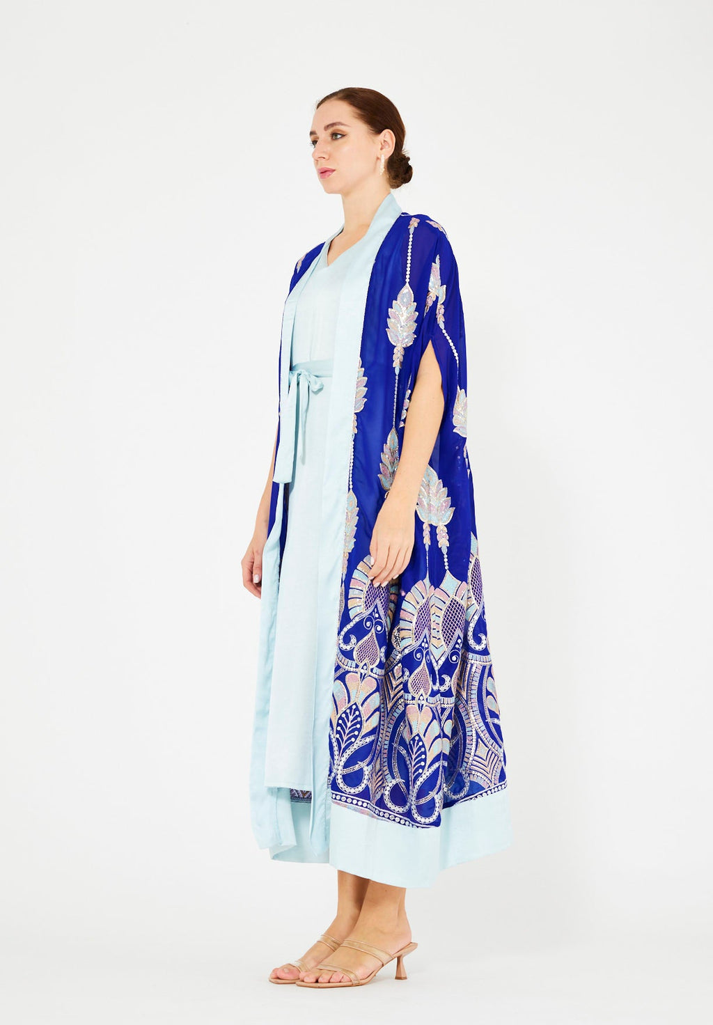 Pastel Sequin Embellished Bisht & Dress Set