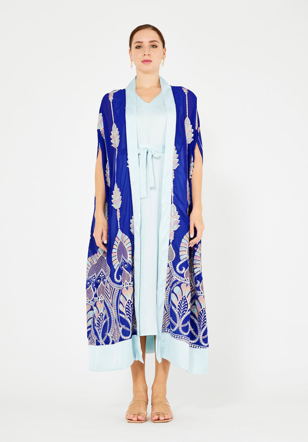 Pastel Sequin Embellished Bisht & Dress Set