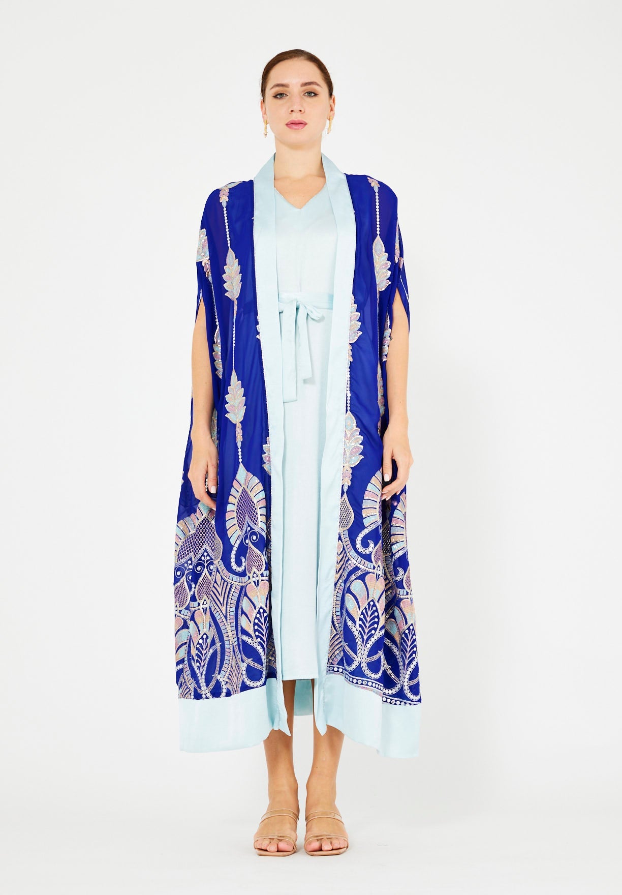 Pastel Sequin Embellished Bisht & Dress Set