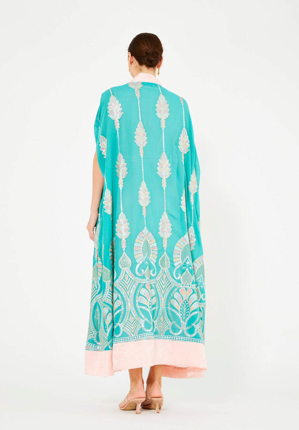 Pastel Sequin Embellished Bisht & Dress Set