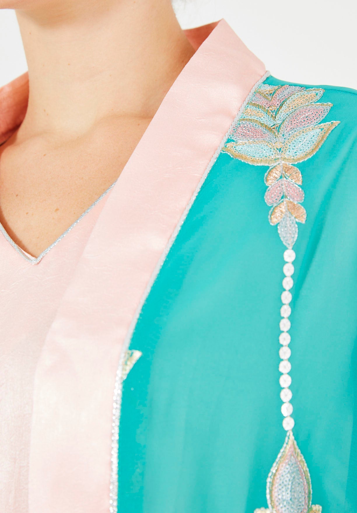 Pastel Sequin Embellished Bisht & Dress Set
