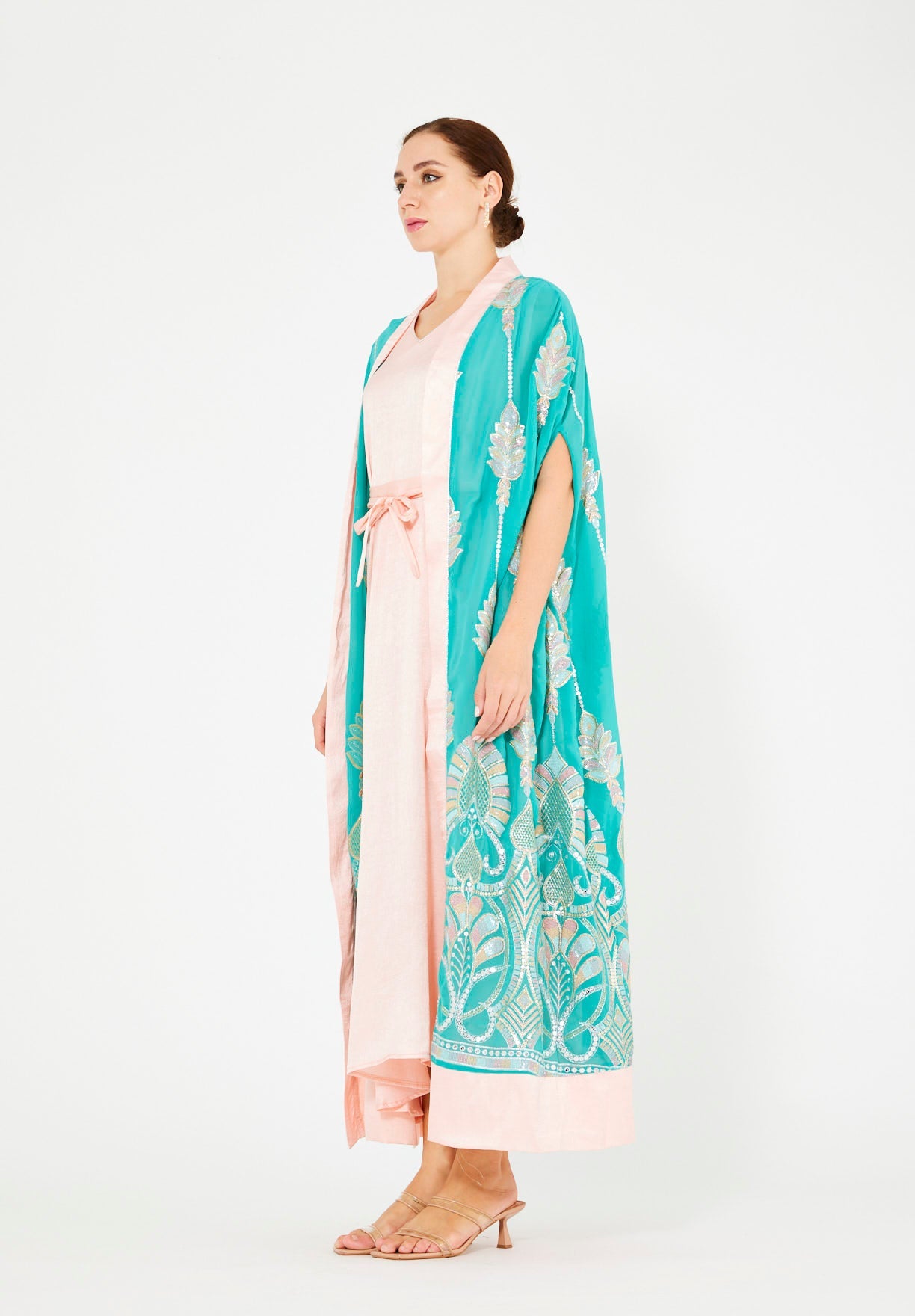 Pastel Sequin Embellished Bisht & Dress Set