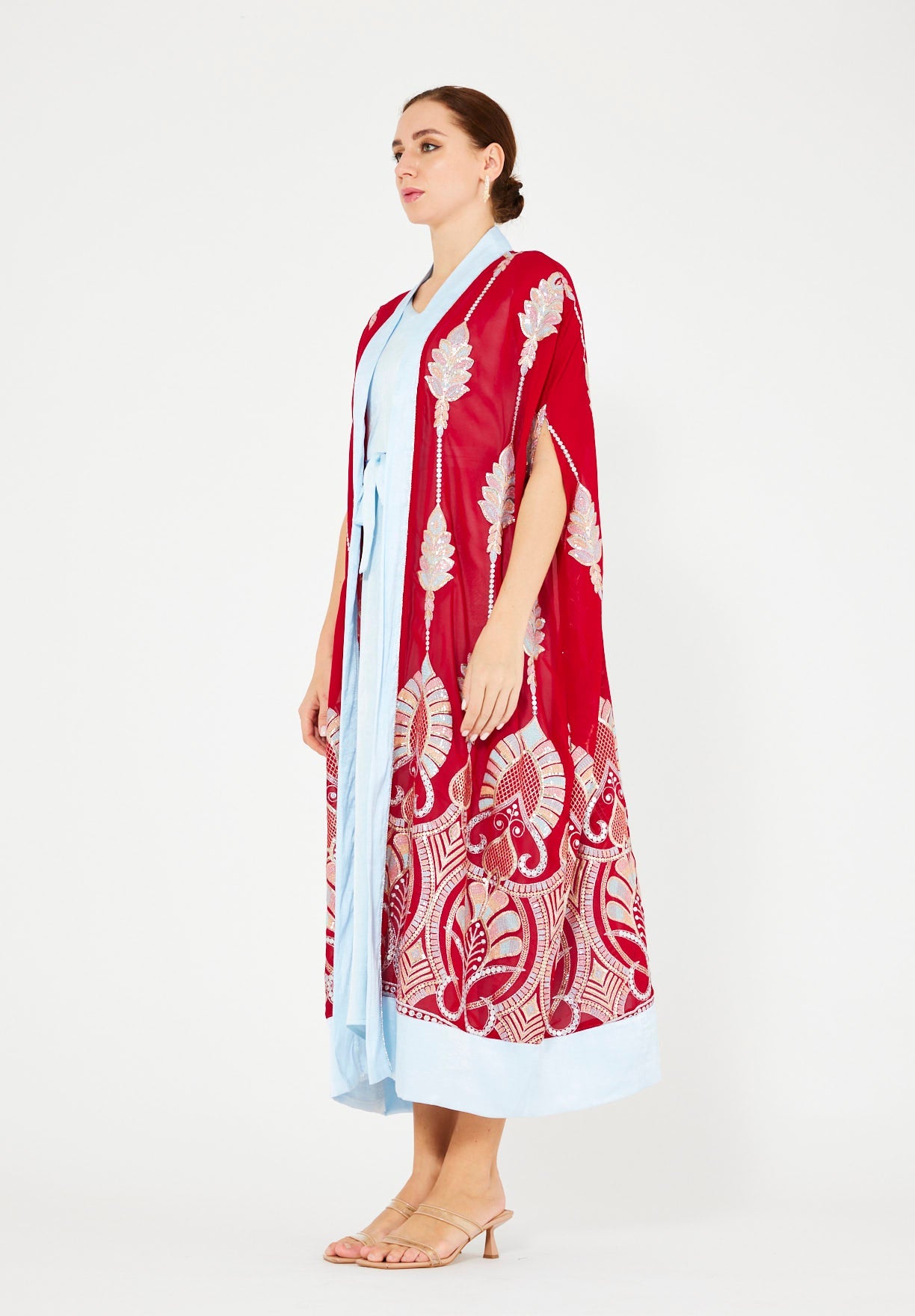 Pastel Sequin Embellished Bisht & Dress Set