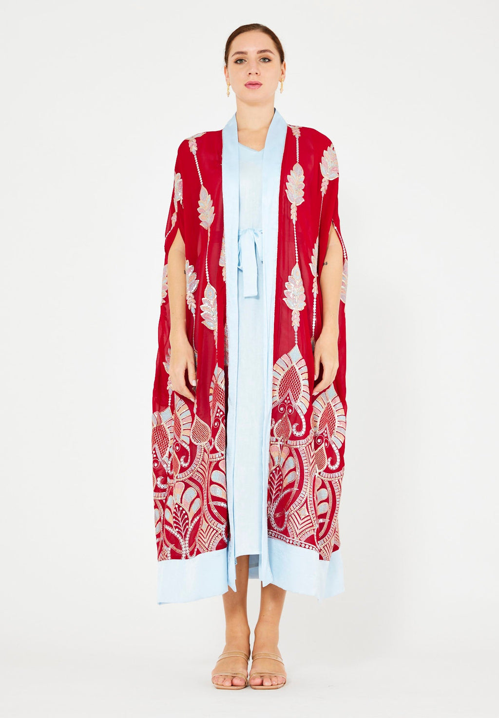 Pastel Sequin Embellished Bisht & Dress Set